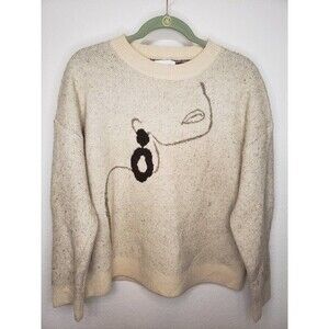 Clearance -- b-up beige crewneck thick sweater face graphic